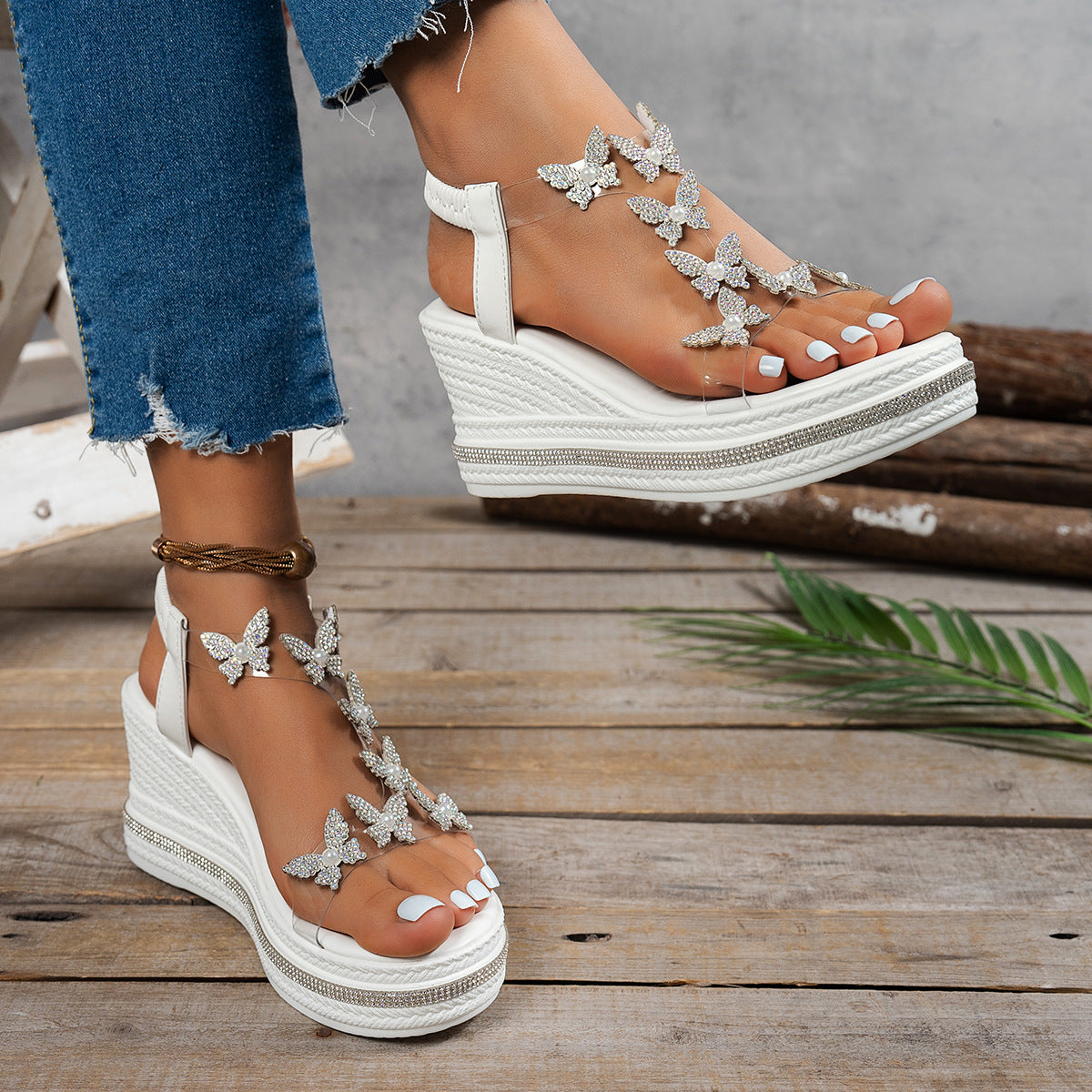 Bootara Women’s Stardust Vacation Wedge — Crystal-Embellished Platform Sandals with CloudFoam Comfort & Beach-to-Boardwalk