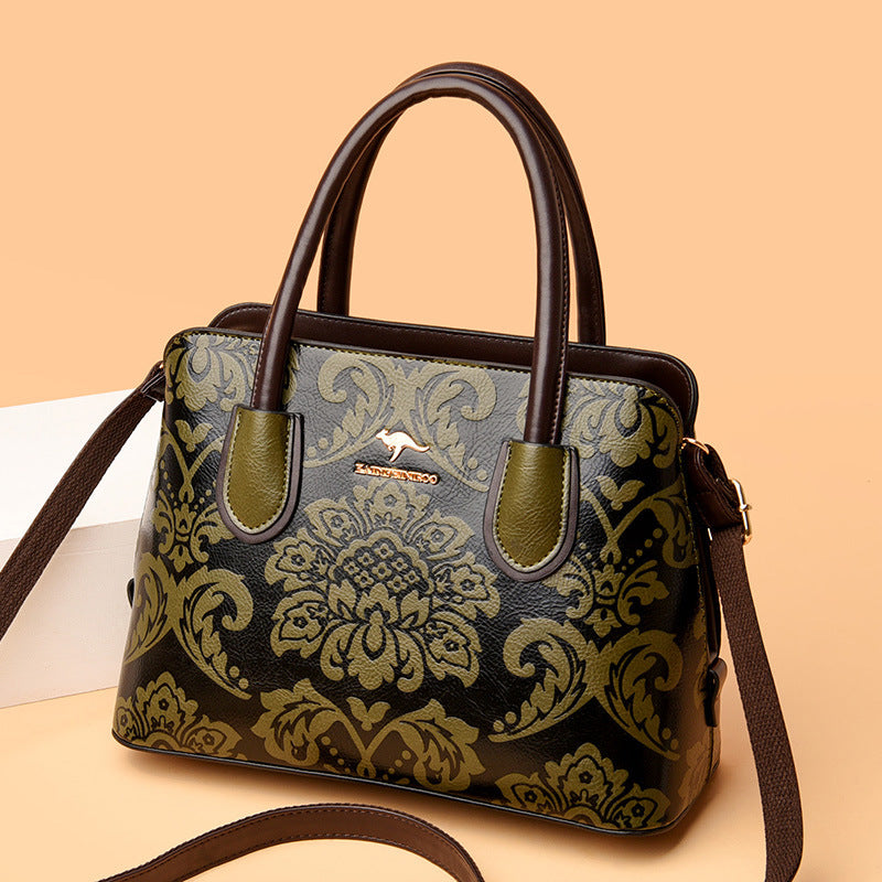 Bootara Women's Gilded Heirloom Satchel - Hand-Tooled Embossed Leather Convertible with Timeless Architecture & Artisan Legacy