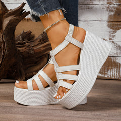 Bootara Women's Solana Woven Chunky Platform Wedge Sandals – Artisan Cut-Out Roman Sandals with Elastic Back Strap (US 4–10.5)