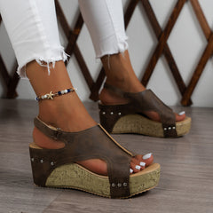 Bootara Women's Boho Roman Gladiator Sandals - Peep Toe Platform Wedge with Hook-and-Loop Closure, Retro Strappy Design