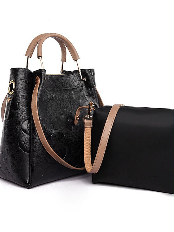 Bootara Women's Grain & Grace Bucket Bag - Vintage Embossed Carryall with Detachable Pouch for Women | Textured Leather Mother-Daughter Tote