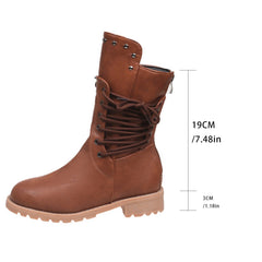 Bootara Women's Rivet Roma Boots - Side Lace Chunky Heel Mid Calf Boots (US 4-10.5)