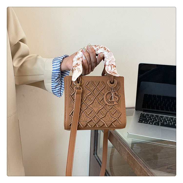 Bootara Women's Artisan-Embroidered Quilted Satchel - Heirloom-Quality Shoulder Bag w/ Detachable Silk Scarf & Convertible Strap, Textured Vegan Leather