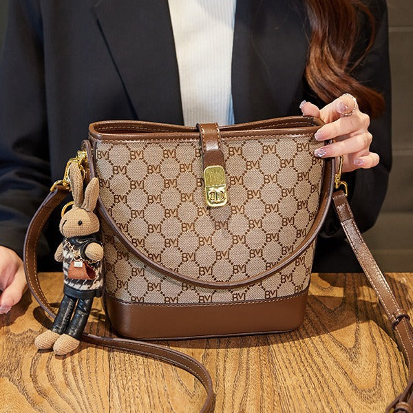 Bootara Women's Rabbit Muse Bucket Bag - Heritage Print & Crafted Leather Convertible Carry with Signature Charm & Optimized Capacity