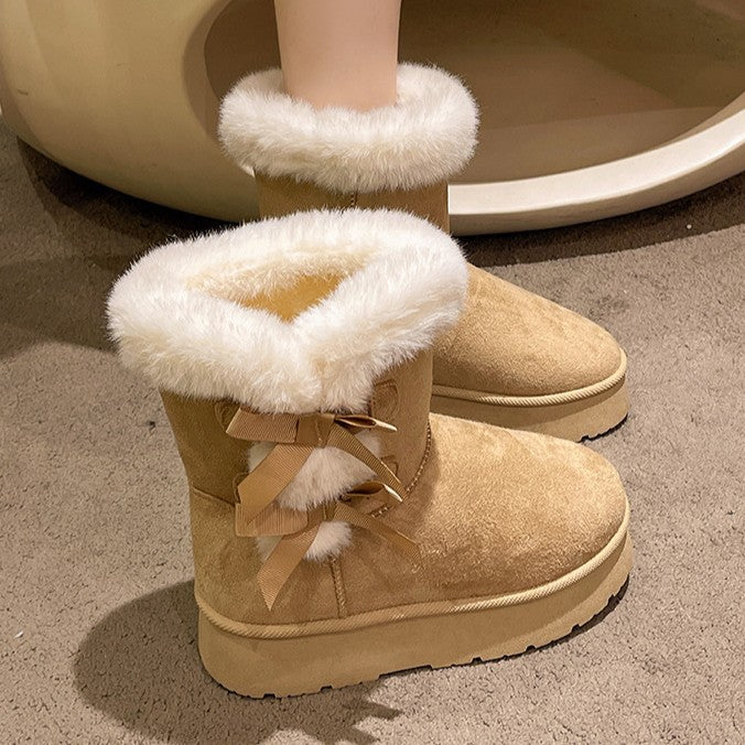 Bootara Women's Bow-Knit Cozy Winter Boots - Shearling Lined Chunky Platform Snow Boots (US 5-9.5)