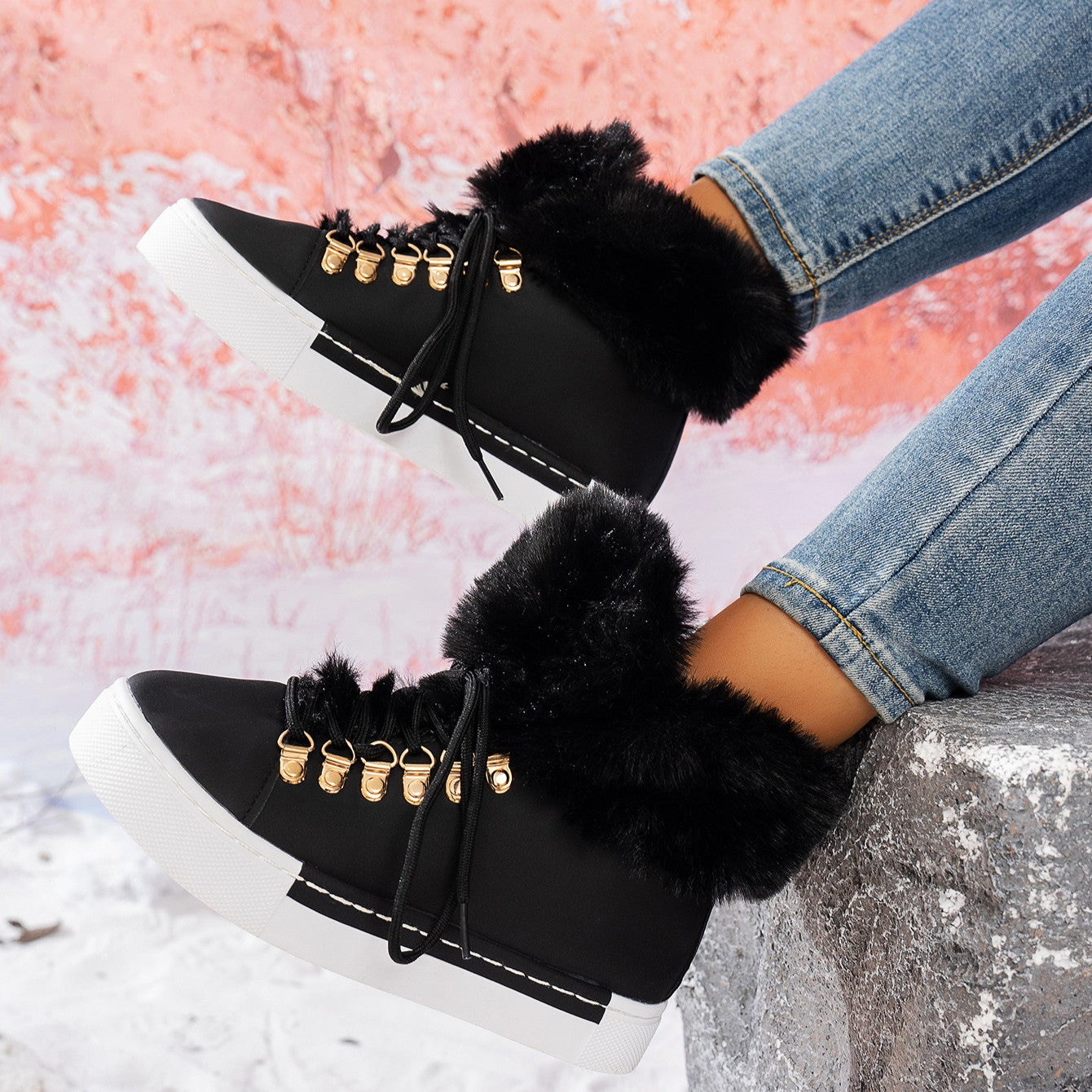 Bootara Women's Heritage Plush Snow Boot - Platform Winter Boots with Faux Fur Lining & Classic Lace-Up Design (US 5-10.5)