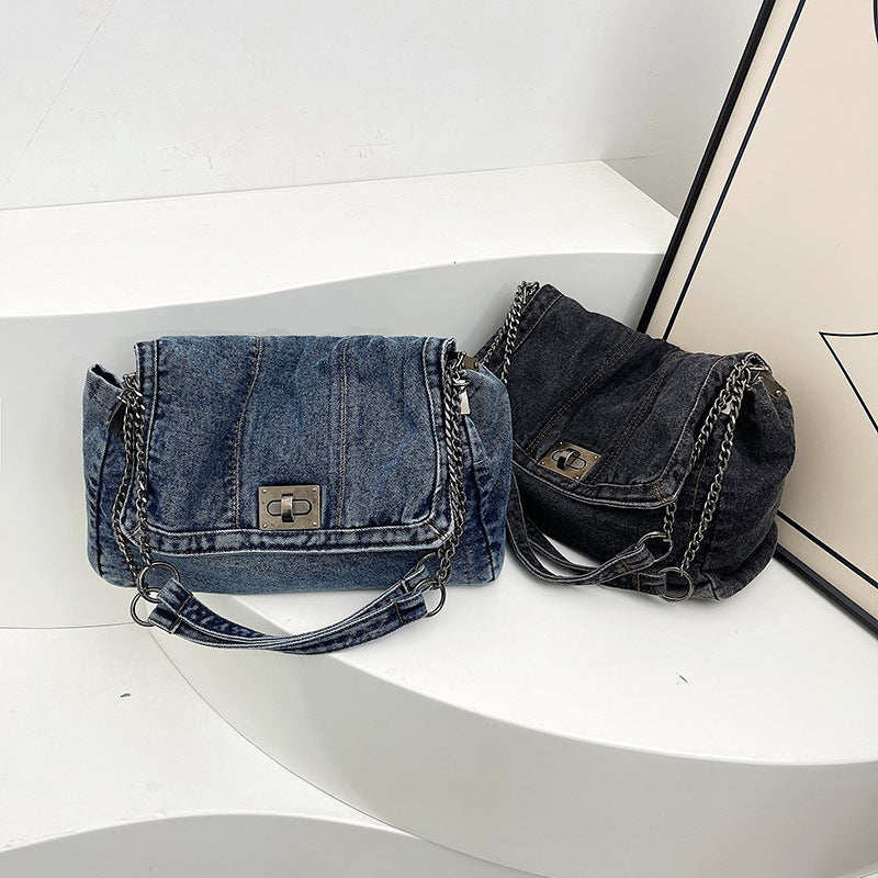 Bootara Women's Vintage Denim Tote Bag – Casual Chain Strap Shoulder Bag with Spacious Compartment Retro Commuter Essentials