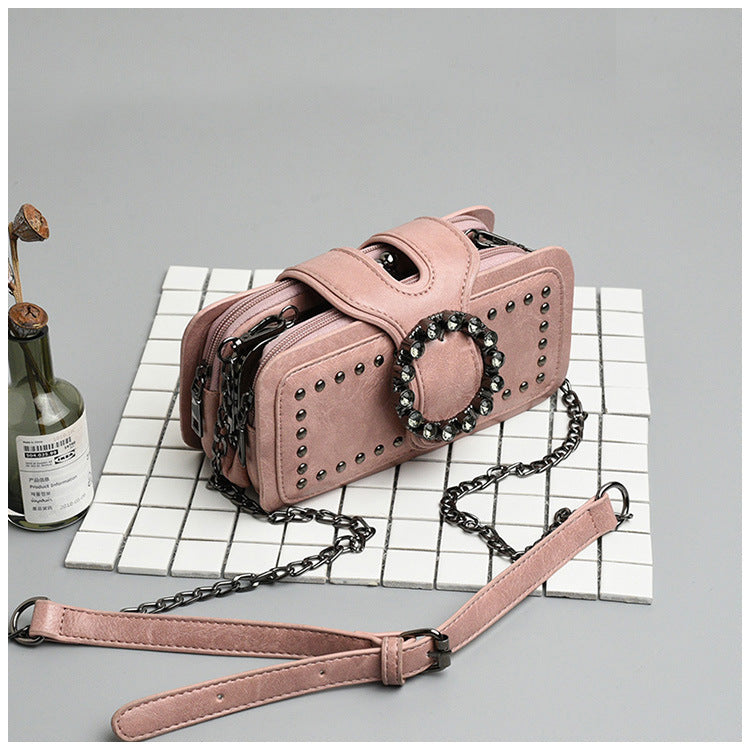 Bootara Women’s Vintage Rhinestone Chain Crossbody Bag - Mini Square Purse with Magnetic Closure