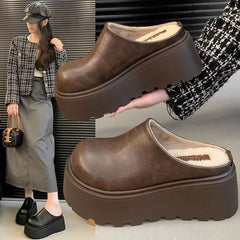 Bootara Women's Wren Fleece-Lined Clog Mules – Chunky Platform Closed-Toe Slip-On Shoes (US 4–8.5)