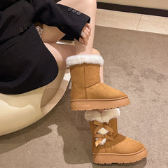 Bootara Women's Bow-Knit Cozy Winter Boots - Shearling Lined Chunky Platform Snow Boots (US 5-9.5)