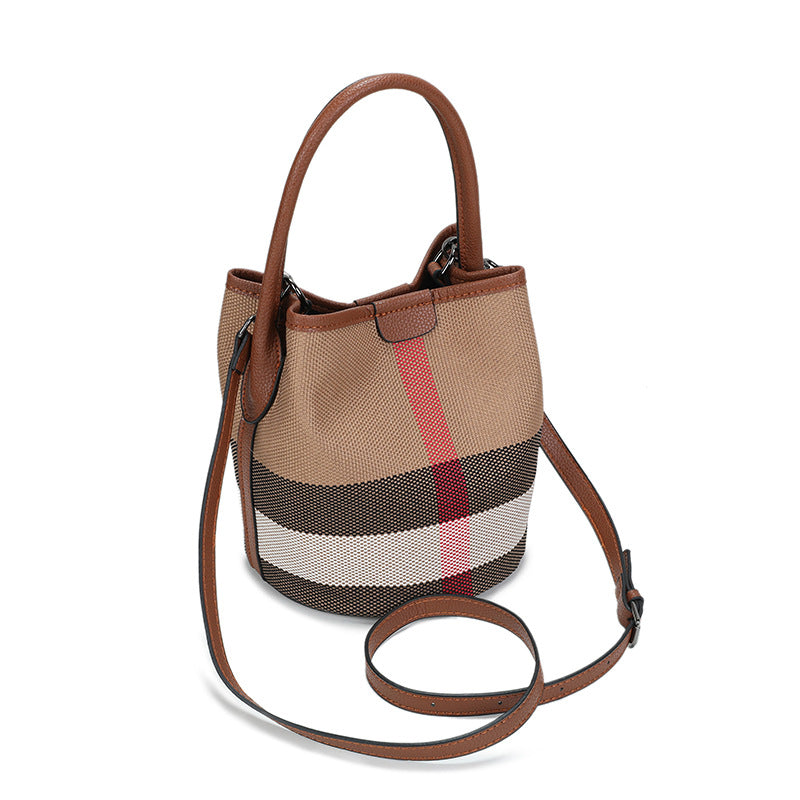 Bootara Women’s Regent Plaid Bucket Satchel — Heritage Check Full-Grain Leather Convertible with Detachable Pouch & Effortless Transition Carry