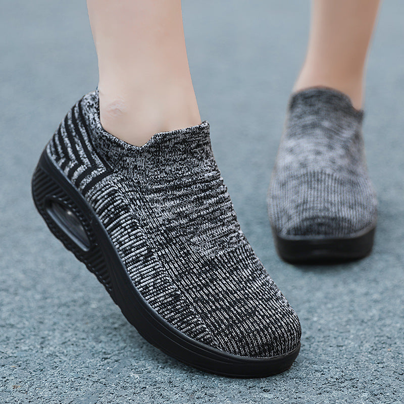 Bootara Women's Plus Size Low-Top Knit Wedge Sneakers - Breathable Round-Toe Height-Increasing Casual Shoes for Spring/Summer
