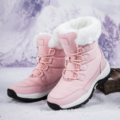 Bootara Women's Thermal Winter Hiking Boots - High-Cut Fleece Lined Snow Boots (Pink, White & Black - US 5-10)