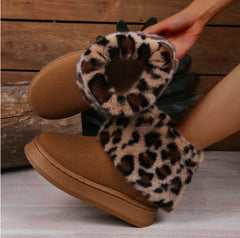 Bootara Women's Darby Leopard Winter Boots – Cozy Fuzzy-Lined Platform Slip-On Shoes (US 5–10)