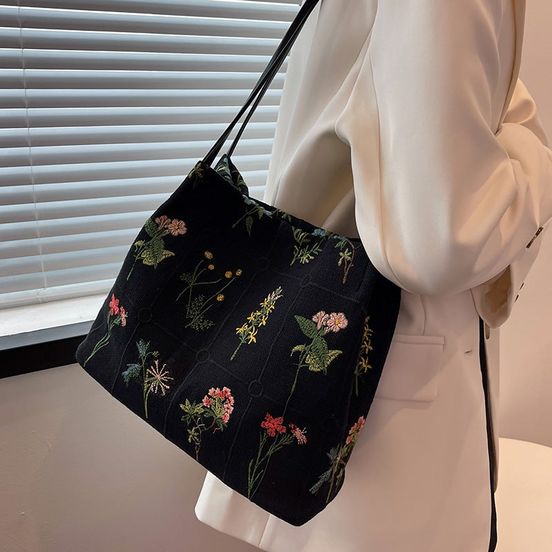 Bootara Women's Atelier Bloom Bucket — Artisan-Embroidered Canvas Commuter Tote with Structured Base & Dual Carry