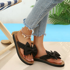 Bootara Women's Isolde Floral Bow Flat Slide Sandals – Elegant Summer Comfort Slides (US 4–10.5)