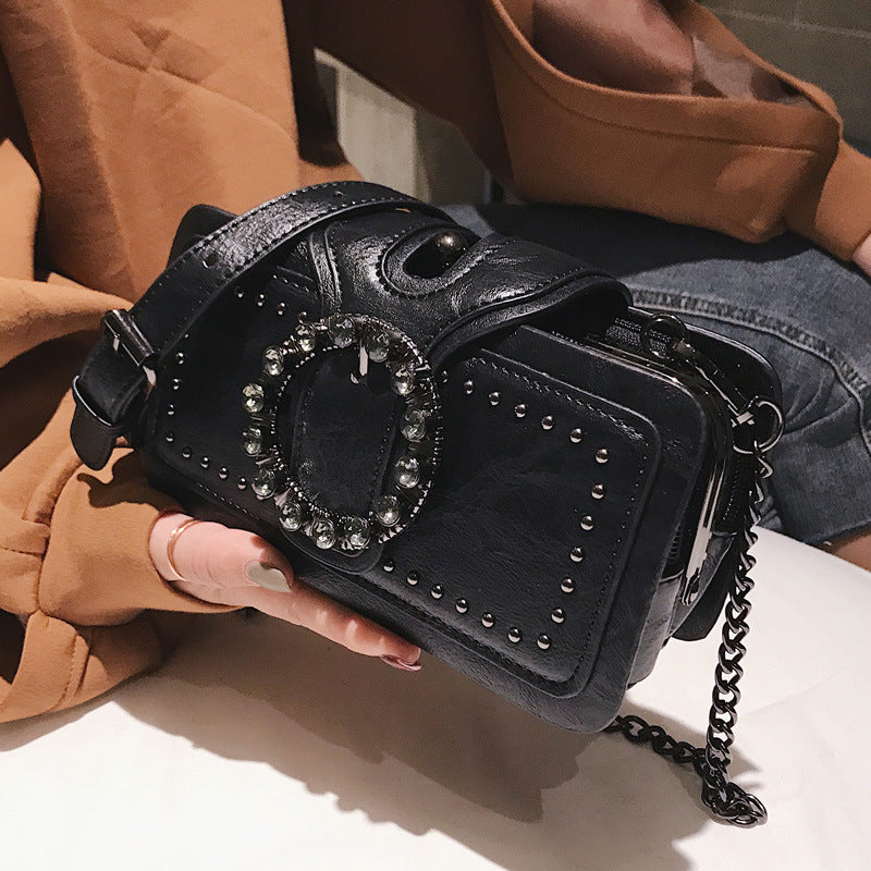 Bootara Women’s Vintage Rhinestone Chain Crossbody Bag - Mini Square Purse with Magnetic Closure