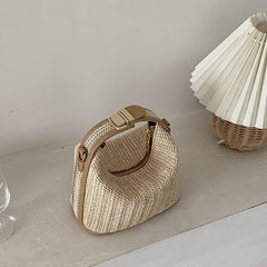 Bootara Women's Raffia Convertible Bowler — Summer Arc-Shoulder Bag with Artisan Woven Detailing