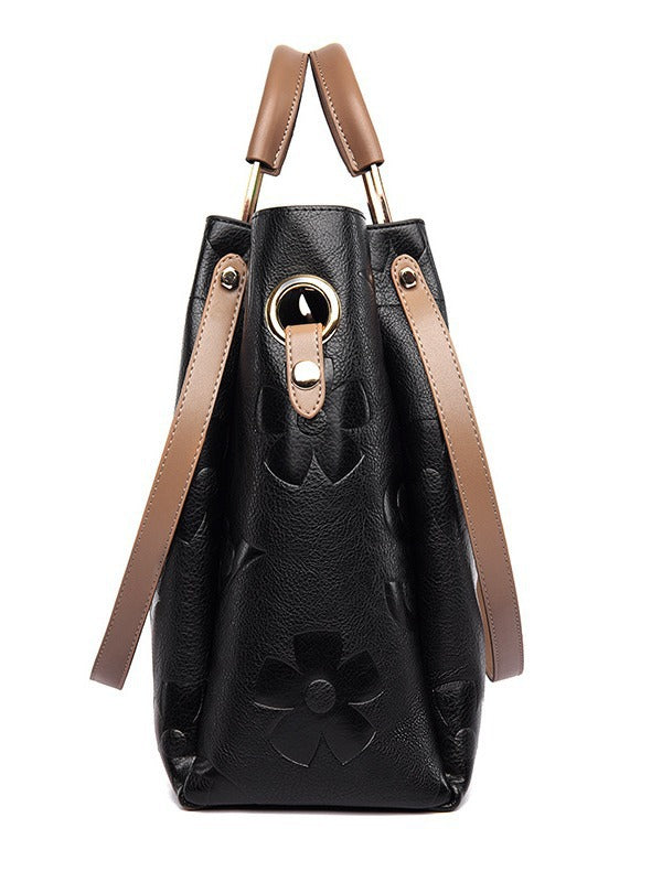 Bootara Women's Grain & Grace Bucket Bag - Vintage Embossed Carryall with Detachable Pouch for Women | Textured Leather Mother-Daughter Tote