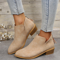 Bootara Plus Size Women's British-Inspired Solid-Color Pointed Toe Casual Fashion Boots with Rear Zipper & Low Chunky Hee