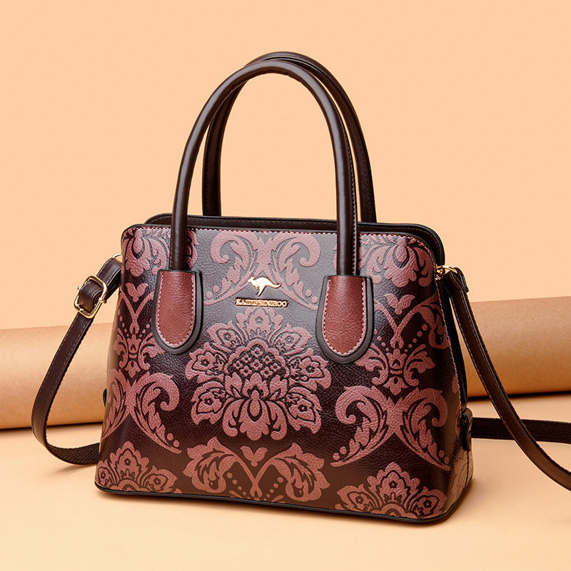 Bootara Women's Gilded Heirloom Satchel - Hand-Tooled Embossed Leather Convertible with Timeless Architecture & Artisan Legacy
