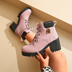 Bootara Women's Cowhide Metropolitan Combat Boot - Waterproof Block Heel Ankle Boots with Extended Sizes (US 4-10) & Commuter-Ready Traction