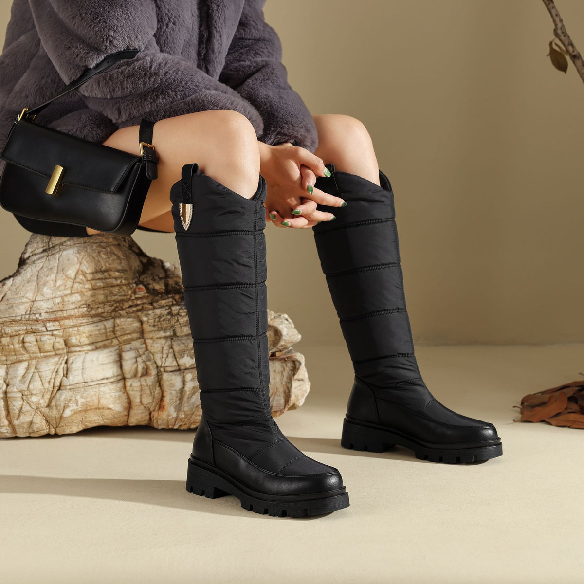 Bootara Women's Monroe Knee-High Boots – Waterproof Quilted Winter Boots with Plush Faux Fur Lining & Chunky Rocker Sole (US 4–11)