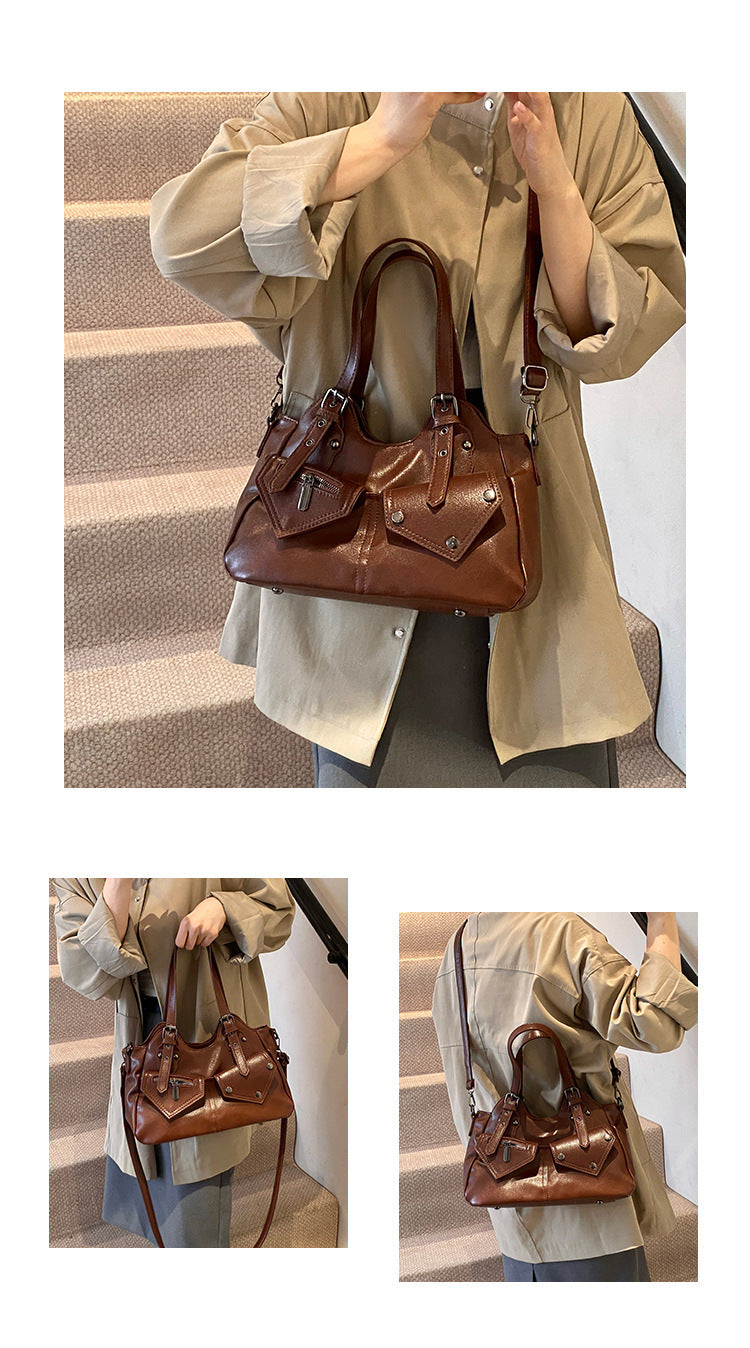 Bootara Women's Road Rebel Tote - Retro Moto-Inspired Convertible Carryall with Industrial Hardware