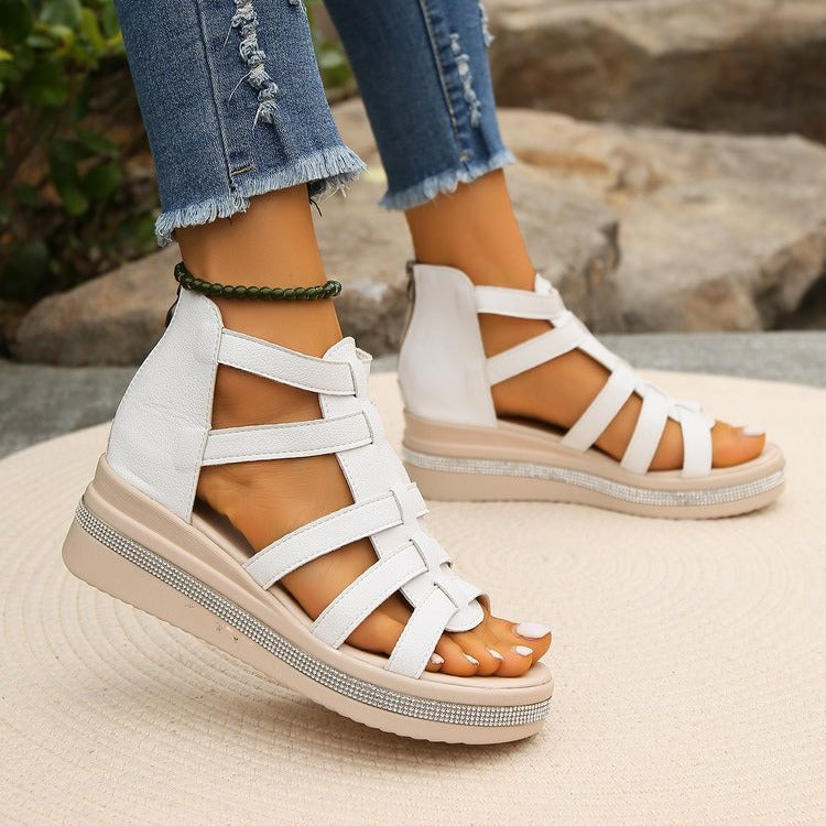 Bootara Women’s Plus Size Roman Zipper Sandals - Adjustable Ankle-Strap Slide Sandals with Height Boost for Summer