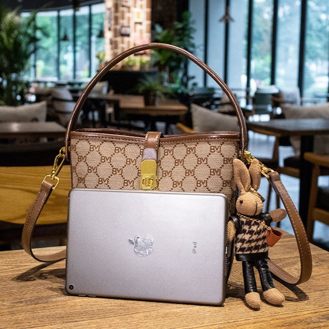 Bootara Women's Rabbit Muse Bucket Bag - Heritage Print & Crafted Leather Convertible Carry with Signature Charm & Optimized Capacity