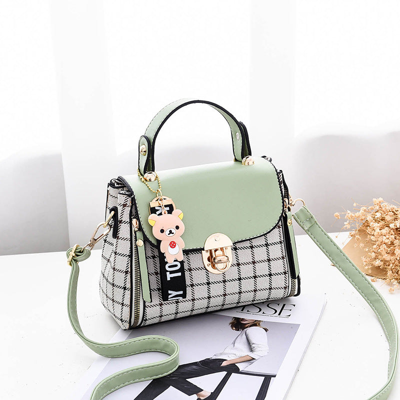 Bootara Women's Tartan-Trim Mini Crossbody - 3-Way Convertible Bag w/ Color-Block & Enamel Charms, Textured PU Small Purse