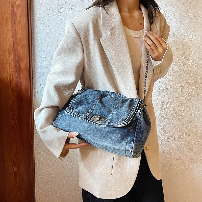 Bootara Women's Vintage Denim Tote Bag – Casual Chain Strap Shoulder Bag with Spacious Compartment Retro Commuter Essentials