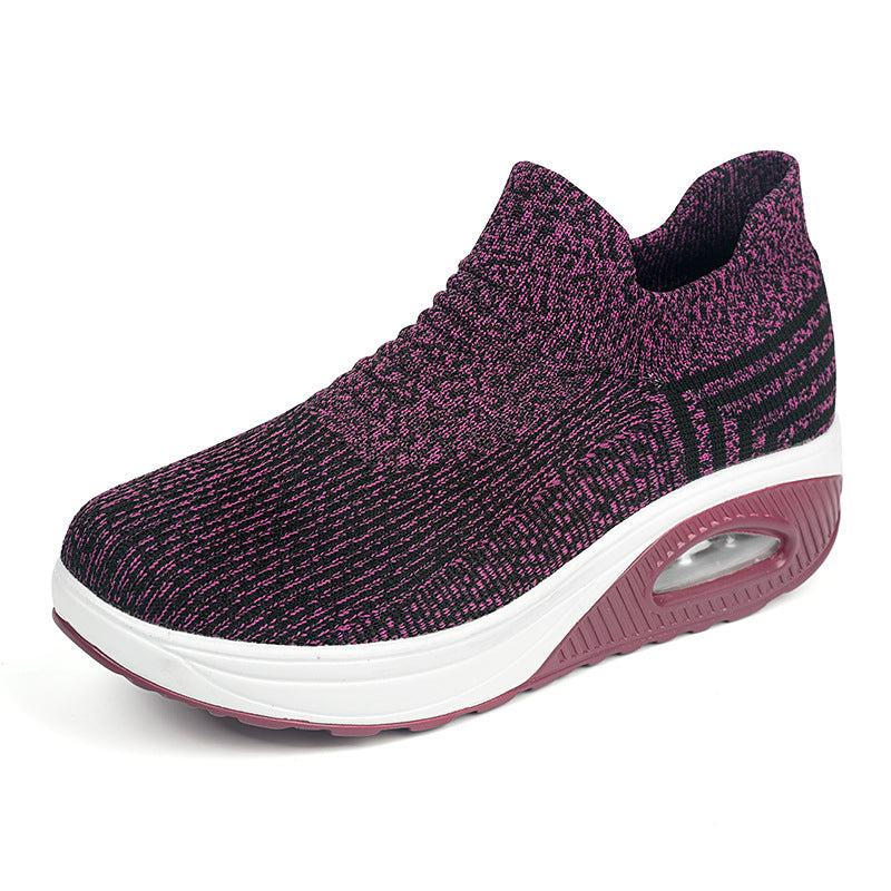 Bootara Women's Plus Size Low-Top Knit Wedge Sneakers - Breathable Round-Toe Height-Increasing Casual Shoes for Spring/Summer