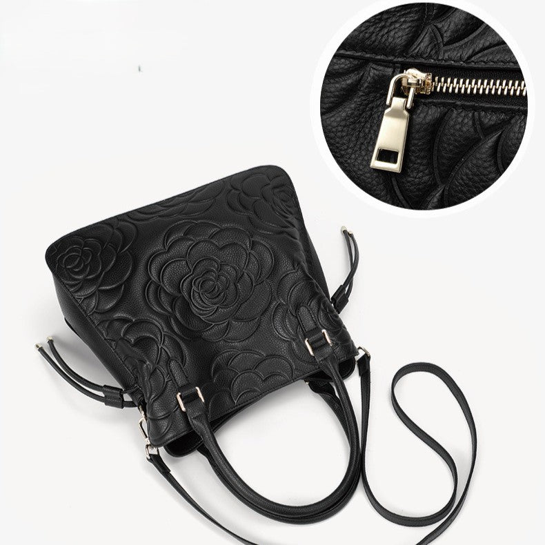Bootara Women's Heritage Grain Tote - Full-Grain Leather Statement Carry with Hand-Pressed Motifs & Timeless Silhouette