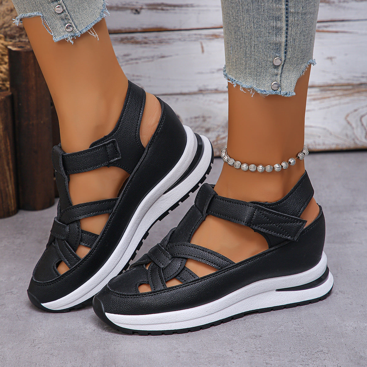 Bootara Women's Plus Size Comfort Chunky Gladiator Sandals - Wide Fit Adjustable Roman Style with Airflow Holes