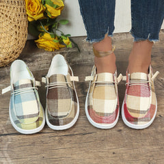 Bootara Women’s Heritage Check Slip-On — Vintage-Inspired Canvas Boat Shoe with CloudWalk Cushion & Extended Sizes (Up to US 10.5)