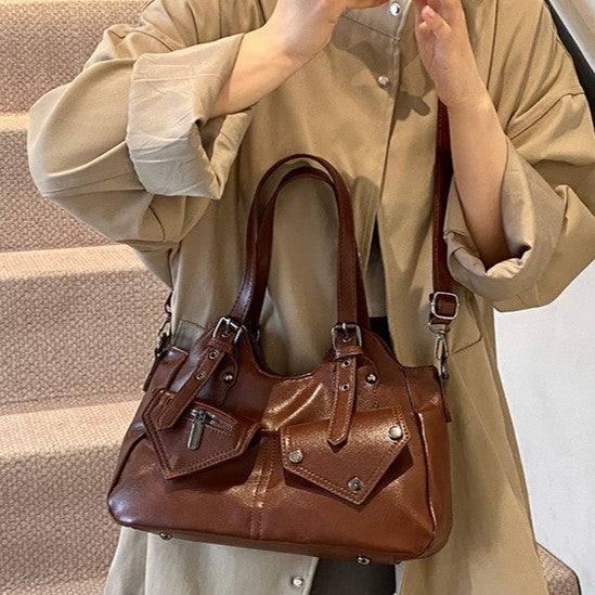 Bootara Women's Road Rebel Tote - Retro Moto-Inspired Convertible Carryall with Industrial Hardware
