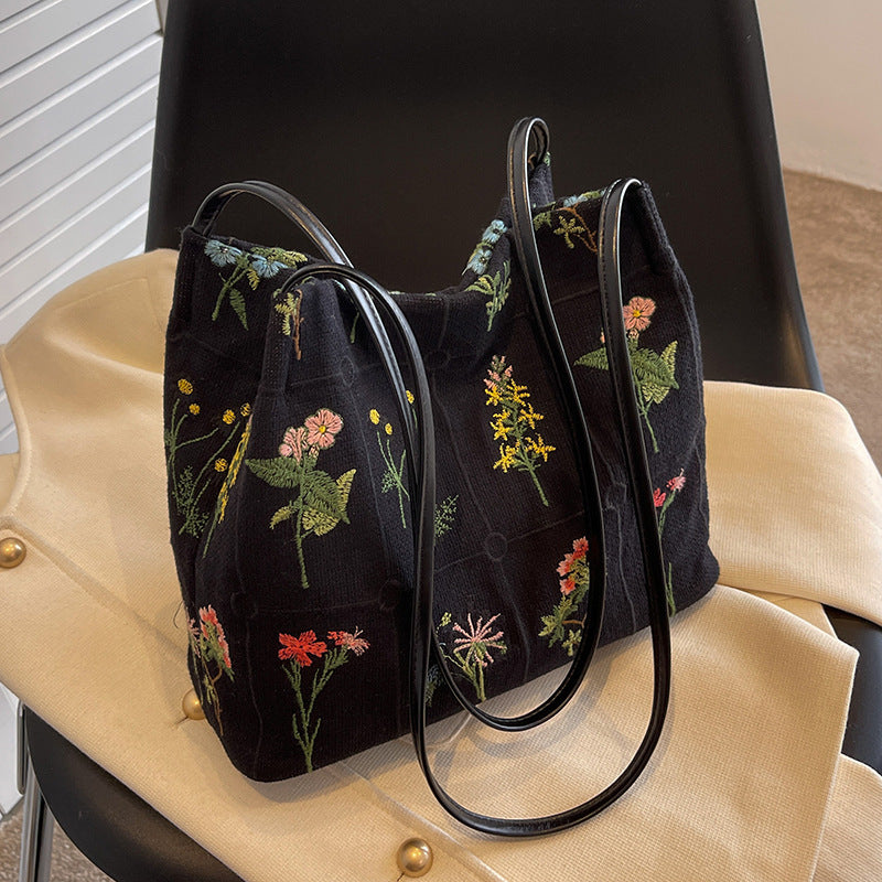 Bootara Women's Atelier Bloom Bucket — Artisan-Embroidered Canvas Commuter Tote with Structured Base & Dual Carry
