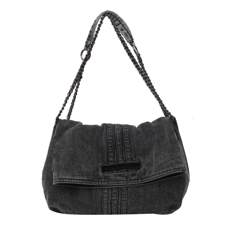 Bootara Women's Vintage Denim Tote Bag with Chain Strap – Structured Large-Capacity Crossbody & Shoulder Bag