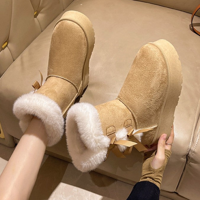 Bootara Women's Bow-Knit Cozy Winter Boots - Shearling Lined Chunky Platform Snow Boots (US 5-9.5)