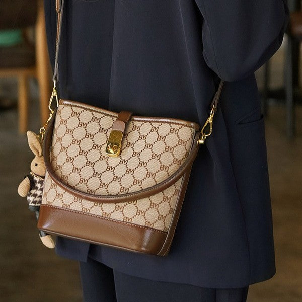 Bootara Women's Rabbit Muse Bucket Bag - Heritage Print & Crafted Leather Convertible Carry with Signature Charm & Optimized Capacity