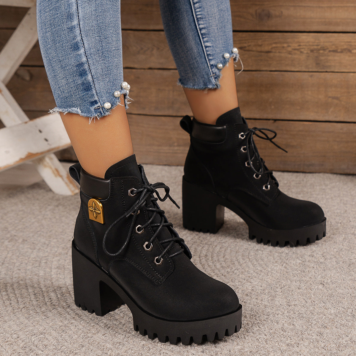 Bootara Women's Cowhide Metropolitan Combat Boot - Waterproof Block Heel Ankle Boots with Extended Sizes (US 4-10) & Commuter-Ready Traction