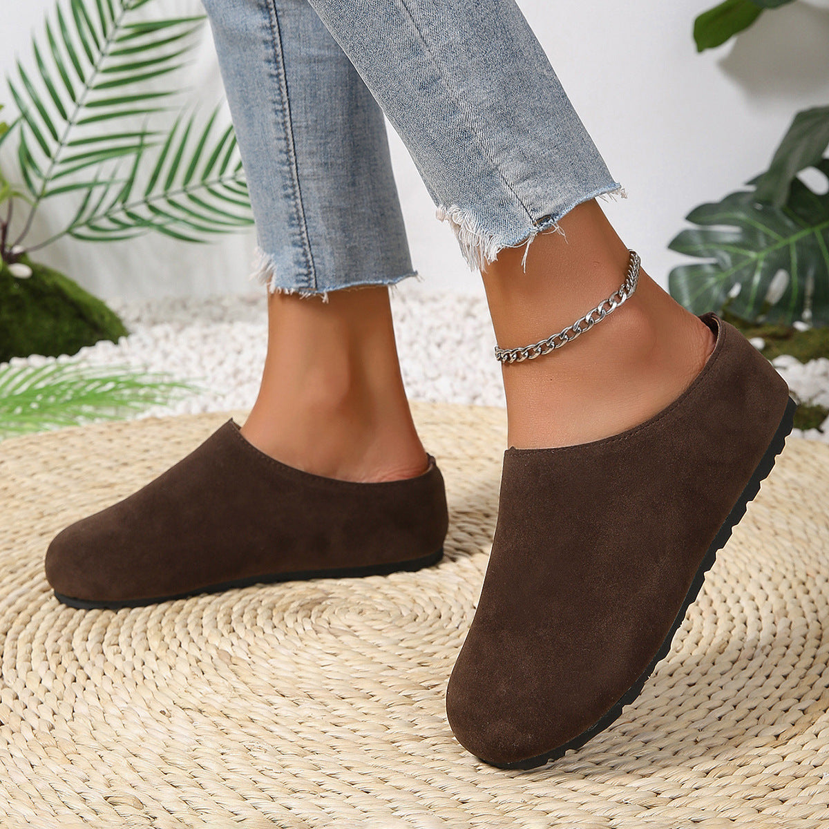 Bootara Women's Plus Size Suede Mules Casual Slip-On Closed-Toe Spring Loafers Anti-Slip Backless Slippers
