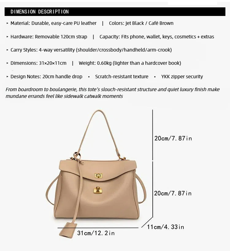 Bootara Women's Modern French Tote Bag – Lightweight Structured Purse with Hidden Zip Pockets