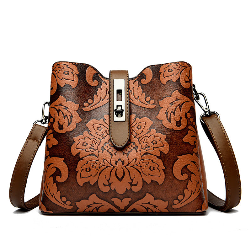 Bootara Women's Heritage Artisan Bucket - Distinctive Hand-Blocked Motifs on Heirloom Leather with Village-to-City Versatility