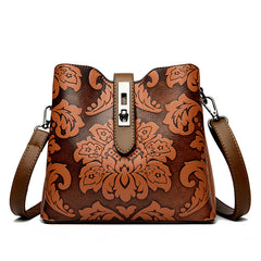 Bootara Women's Heritage Artisan Bucket - Distinctive Hand-Blocked Motifs on Heirloom Leather with Village-to-City Versatility