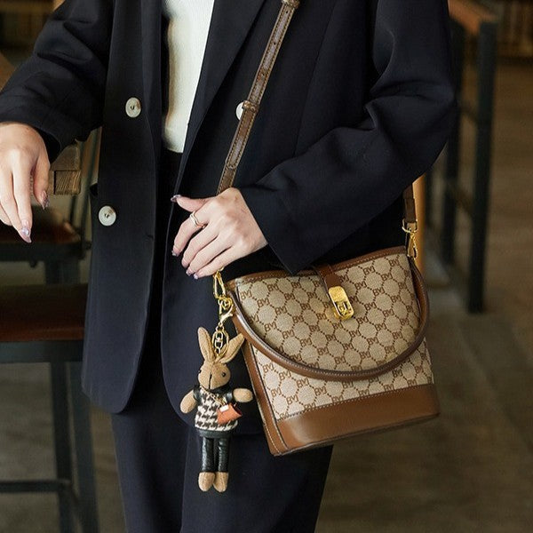 Bootara Women's Rabbit Muse Bucket Bag - Heritage Print & Crafted Leather Convertible Carry with Signature Charm & Optimized Capacity