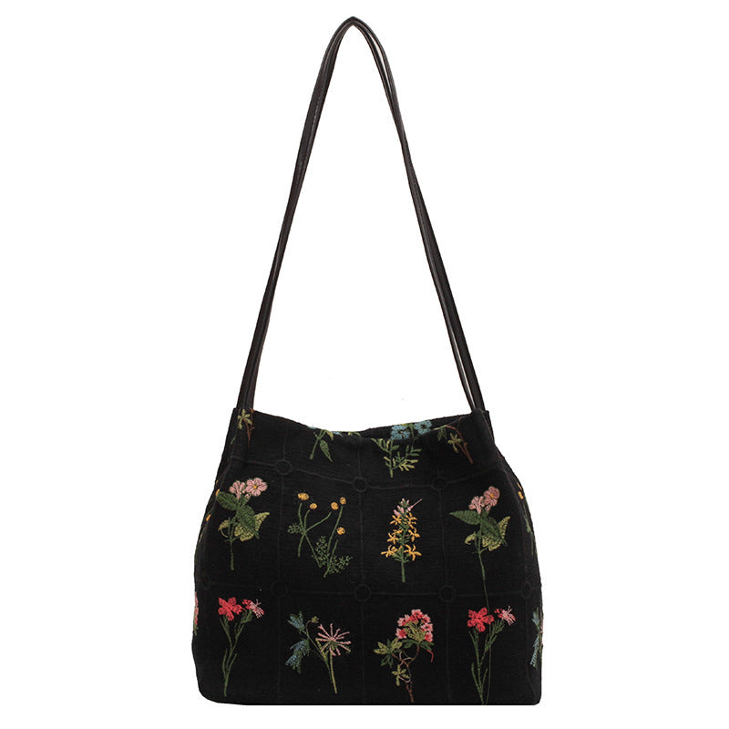 Bootara Women's Atelier Bloom Bucket — Artisan-Embroidered Canvas Commuter Tote with Structured Base & Dual Carry