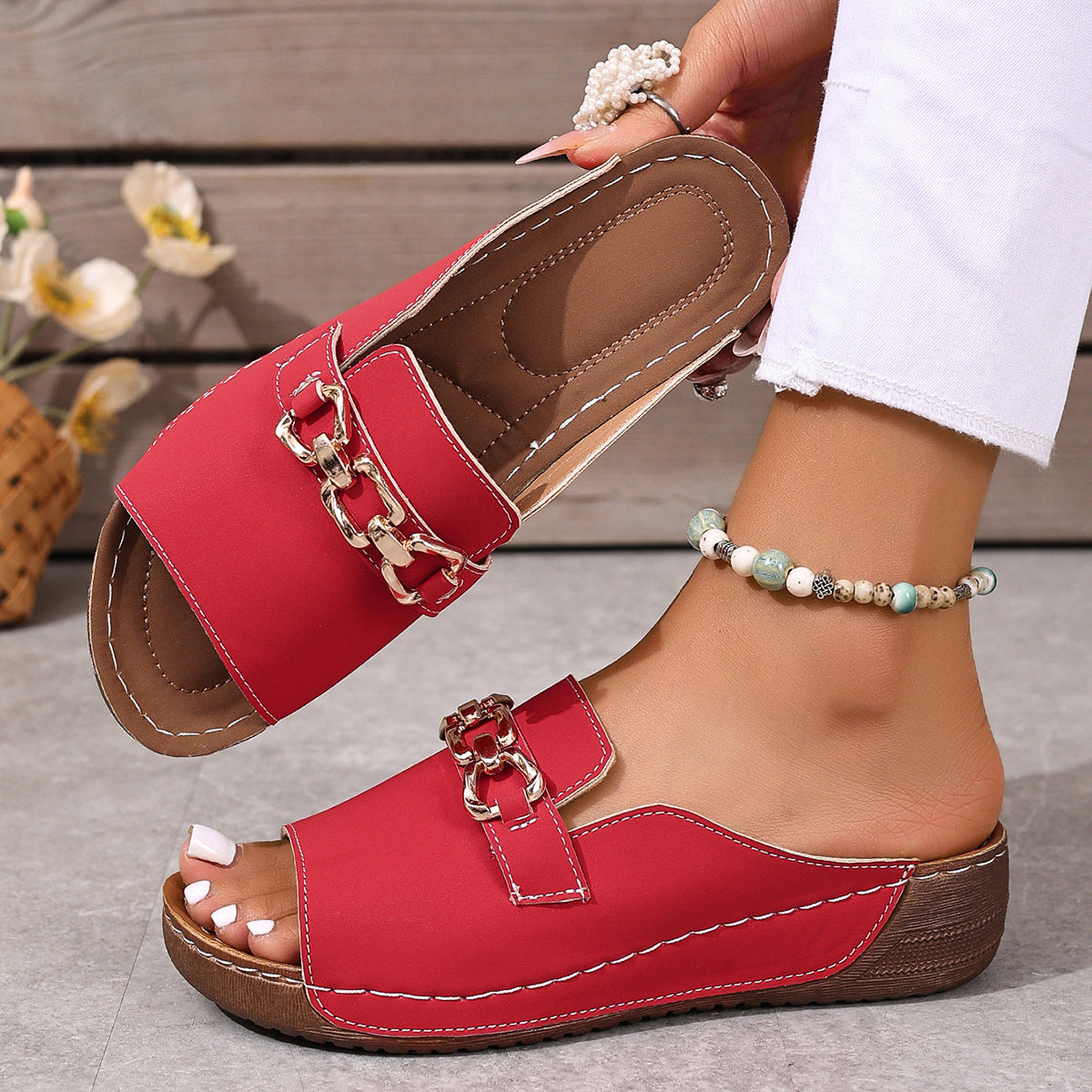 Bootara Women’s Plus-Size Platform Mule Slippers - Metal Buckle Accent & Low Wedge Heel | Open-Back House Shoes