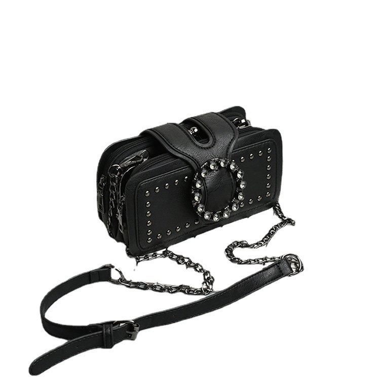 Bootara Women’s Vintage Rhinestone Chain Crossbody Bag - Mini Square Purse with Magnetic Closure